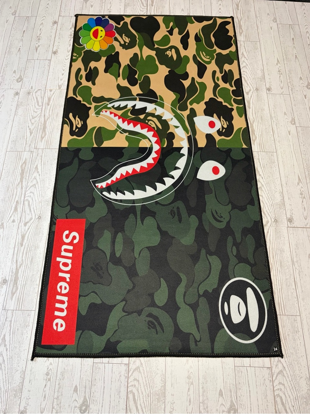 Supreme x Bape x Murakami Camo Shark Print Home NOVELTY Art Rug 39”X 19.8”
